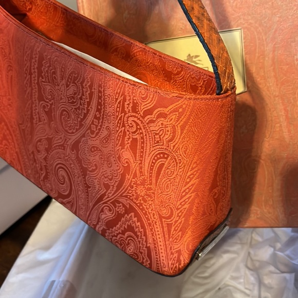 ETRO Orange Paisley and snakeskin Bag NEW w/box - Picture 4 of 8
